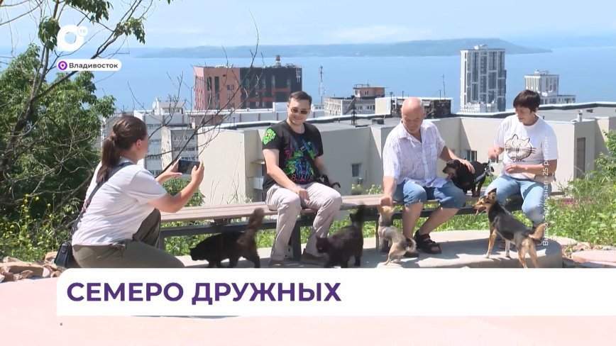 Семья Гредягиных с питомцами стала популярной у посетителей сопки Орлиной во Владивостоке