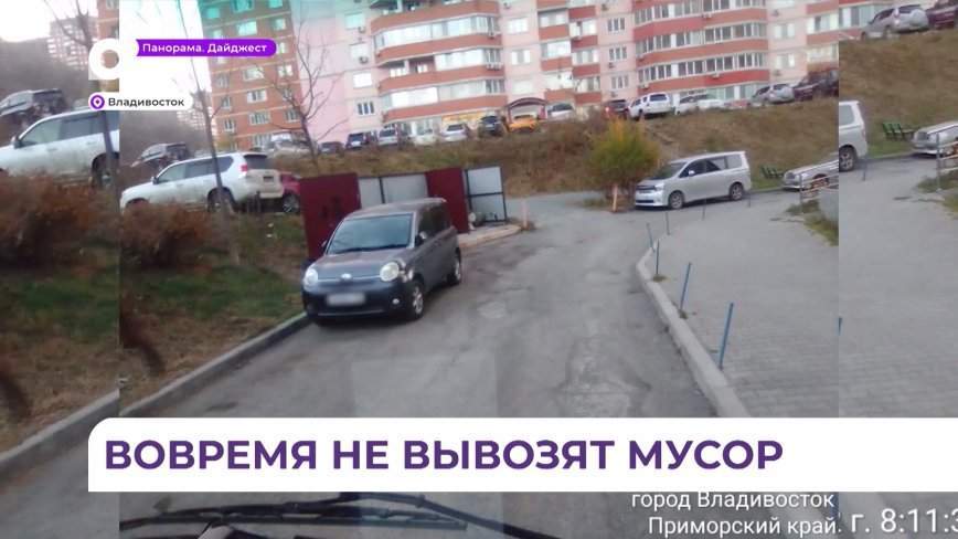 Припаркованные возле контейнерных площадок автомобили мешают вывозу мусора во Владивостоке