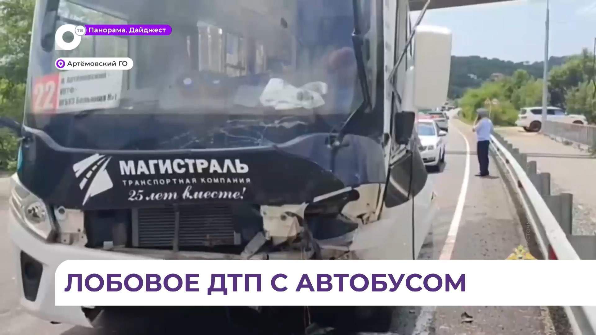 Пассажирский автобус столкнулся с легковой машиной в Артёме